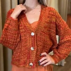 Cocobleu Small Oversized Chunky Knit Open Button Down Preppy Sweater Cardigan